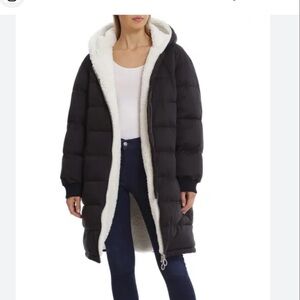 Avec Les Filles Black Puffer Coat with White Lining